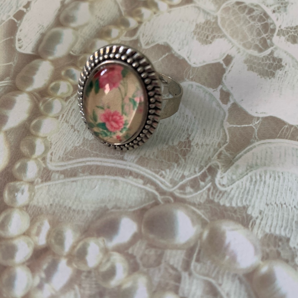 Pink Rose Ring Oval Glass Adjustable